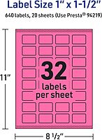 Avery Printable Rectangle Labels, Sure Feed Technology, 1\" x 1-1/2\", Bright Pink, Print-to-The-Edge, Laser/Inkjet Printable
