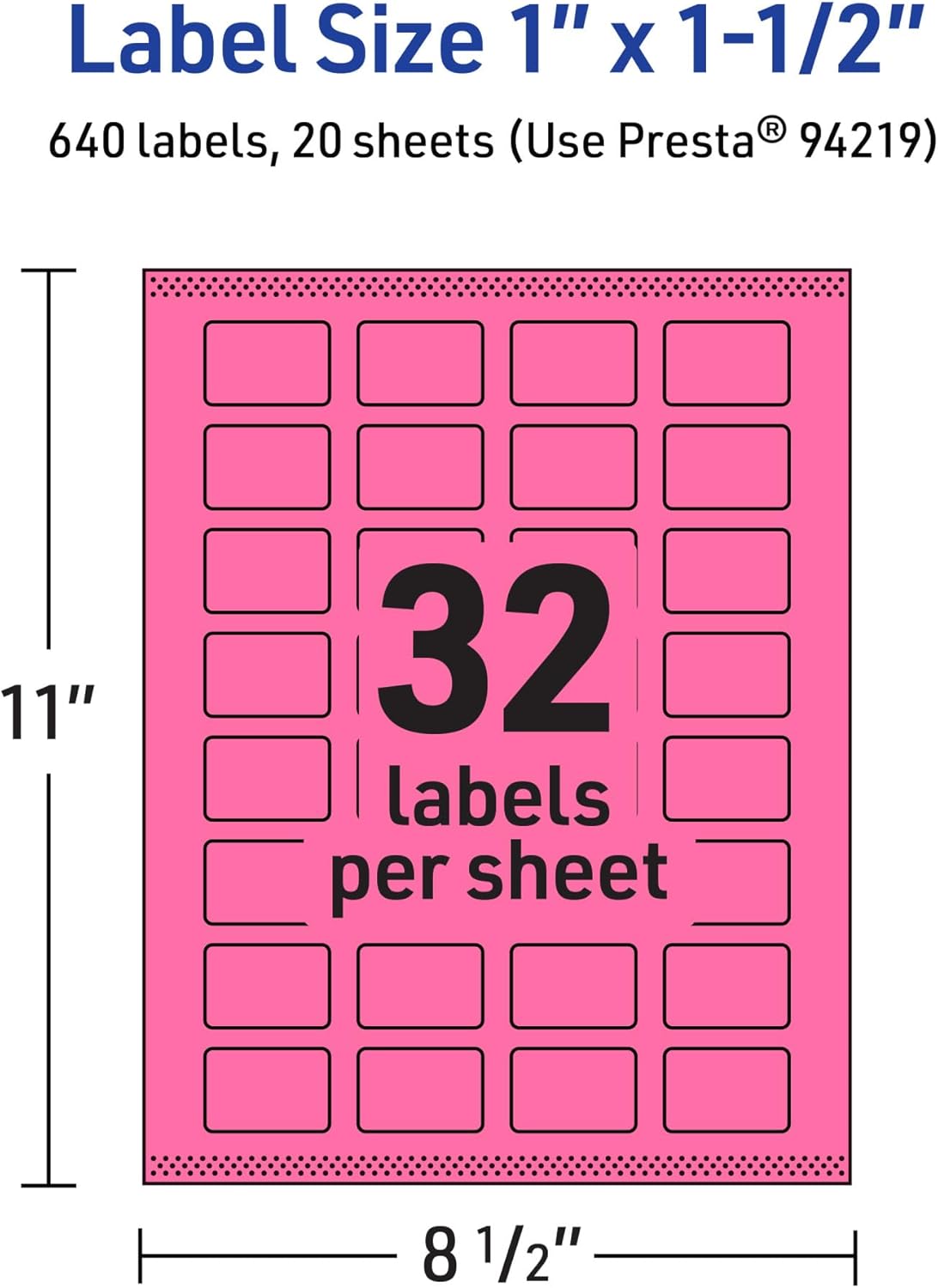 Avery Printable Rectangle Labels, Sure Feed Technology, 1\" x 1-1/2\", Bright Pink, Print-to-The-Edge, Laser/Inkjet Printable