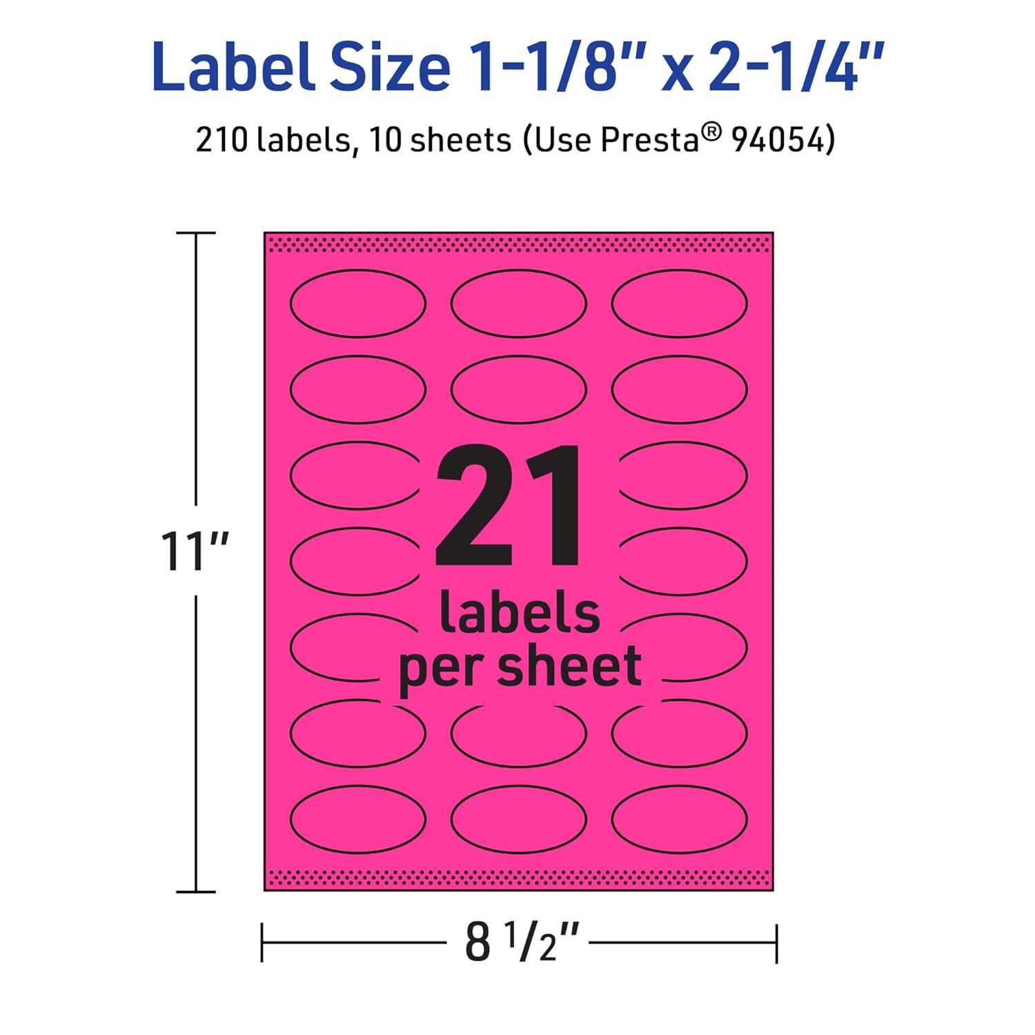 Avery Printable Oval Labels, Sure Feed Technology, 1-1/8" x 2-1/4", Neon Magenta Labels, Print-to-The-Edge