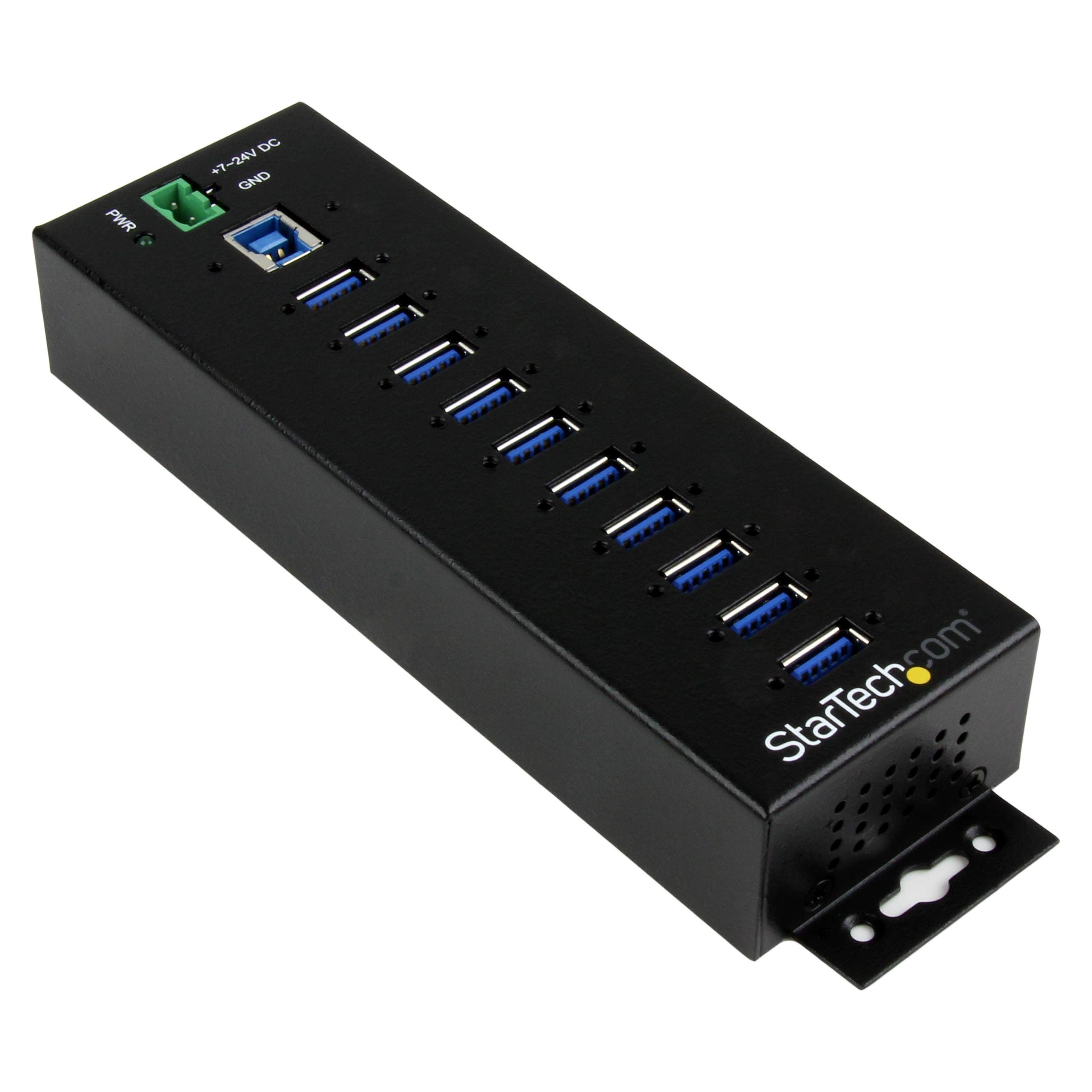 StarTech.com 10-Port USB 3.0 Hub with Power Adapter - Metal Industrial USB-A Hub with ESD & 350W Surge Protection
