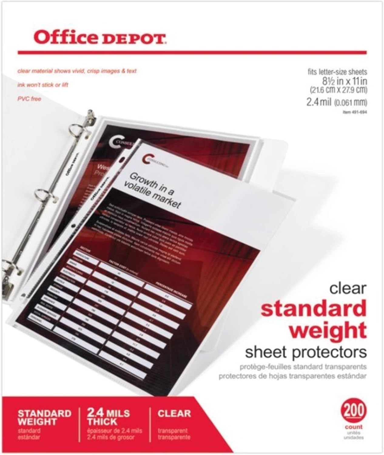 Office Depot Standard Weight Sheet Protectors, 8 1/2in. x 11in., Clear, Pack of 200, OD491694