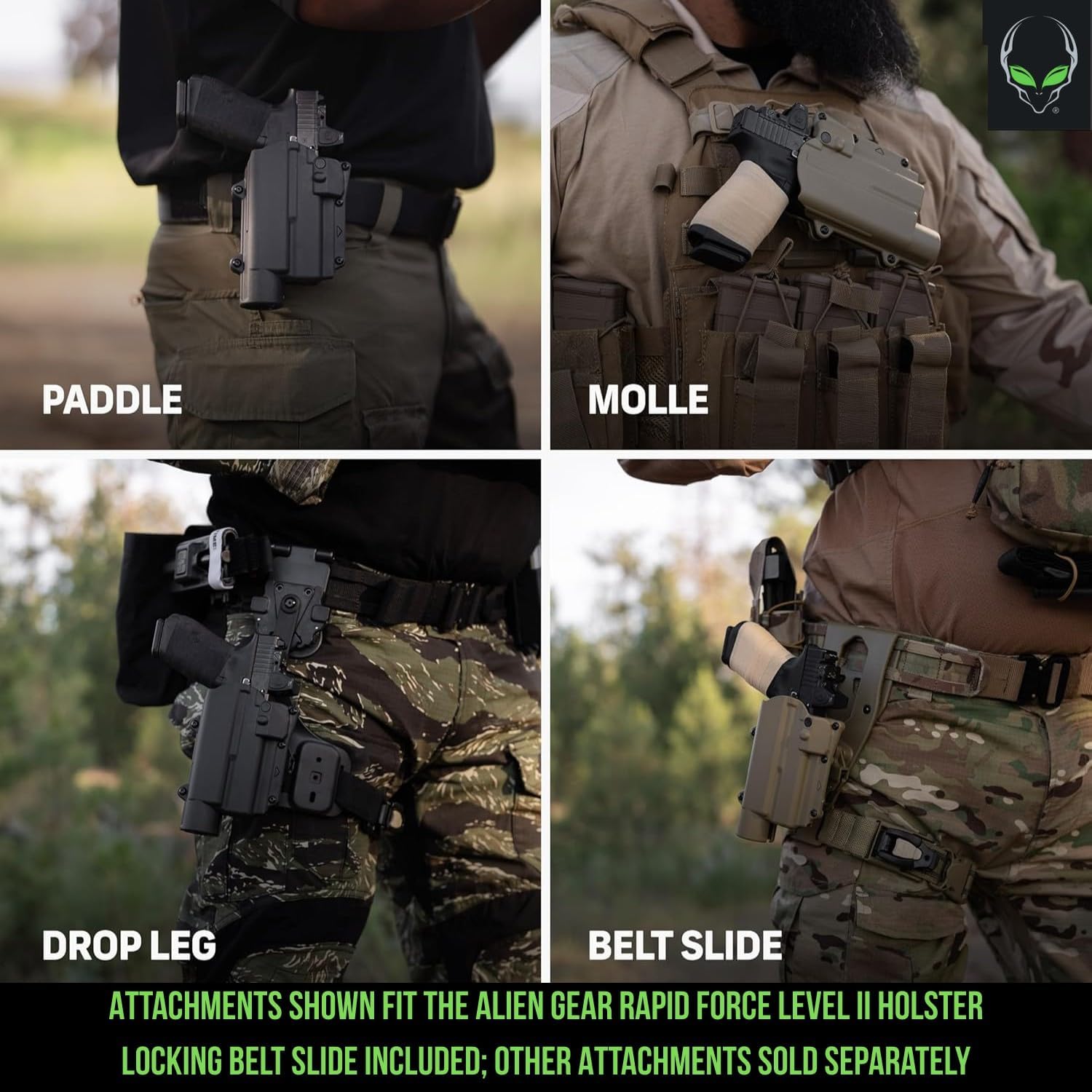 ALIEN GEAR Rapid Force Level 2 OWB Holster - Locking Belt Slide - Right Hand - Matte Black - Light & Optic Compatible