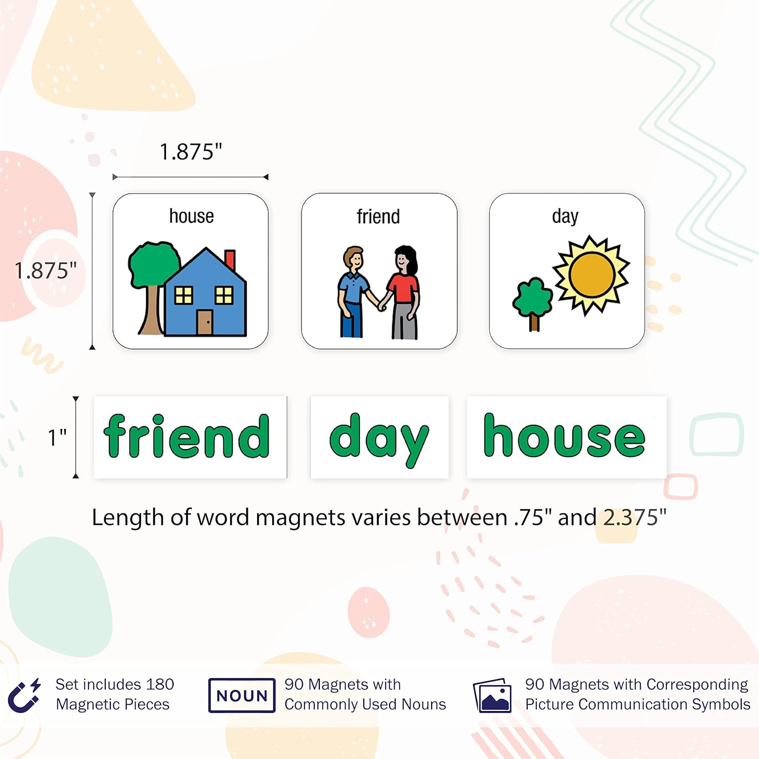 BARKER CREEK Learning Magnets, Picture Communication Symbol (PCS) Word Magnets