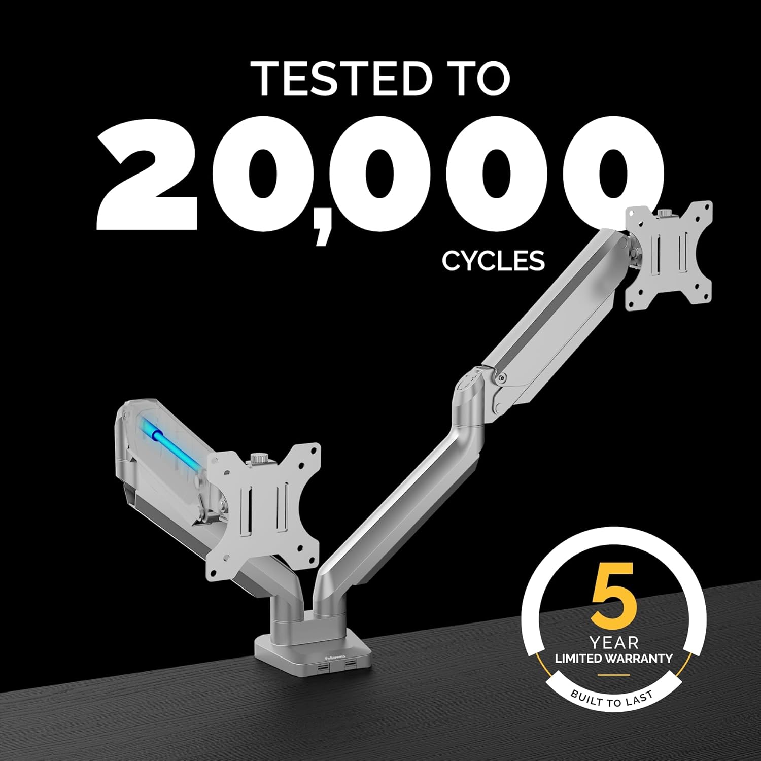 Fellowes Platinum Series Monitor Arm for 40-Inch Monitors, Full Motion, VESA Mount, USB Ports, Ergonomic