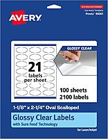 Avery Glossy Clear Oval Scalloped Labels, Sure Feed Technology, 1-1/8" x 2-1/4", Print-to-The-Edge, Laser/Inkjet Printable