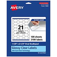 Avery Glossy Clear Oval Scalloped Labels, Sure Feed Technology, 1-1/8" x 2-1/4", Print-to-The-Edge, Laser/Inkjet Printable