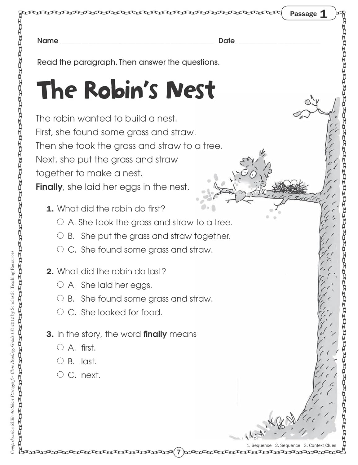 Scholastic Comprehension Skills: 40 Short Passages For Close Reading, Grade 1