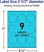 Avery Printable Round Labels, Sure Feed Technology, 2-1/2" Diameter, Bright Blue