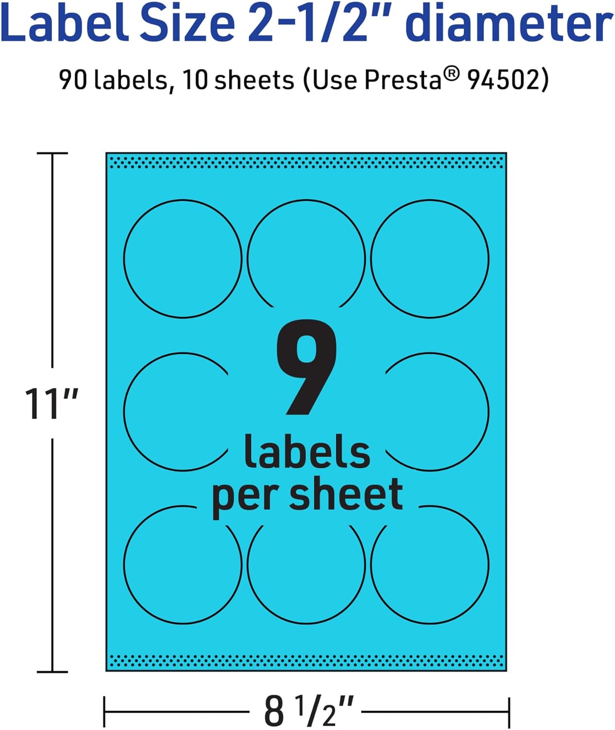 Avery Printable Round Labels, Sure Feed Technology, 2-1/2" Diameter, Bright Blue