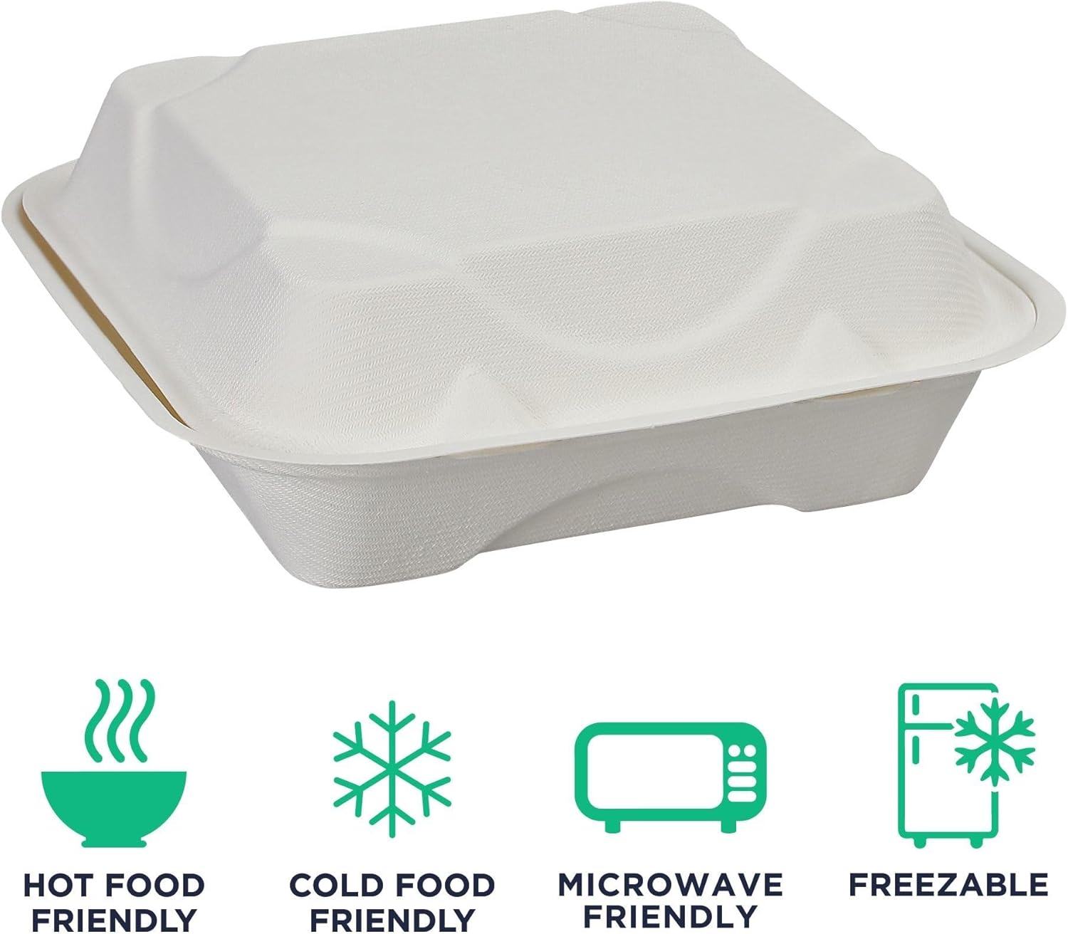 ECO PRODUCTS Compostable 8" Clamshell To Go Containers, Case of 200, 3 Compartment, Square Take Out Food Box
