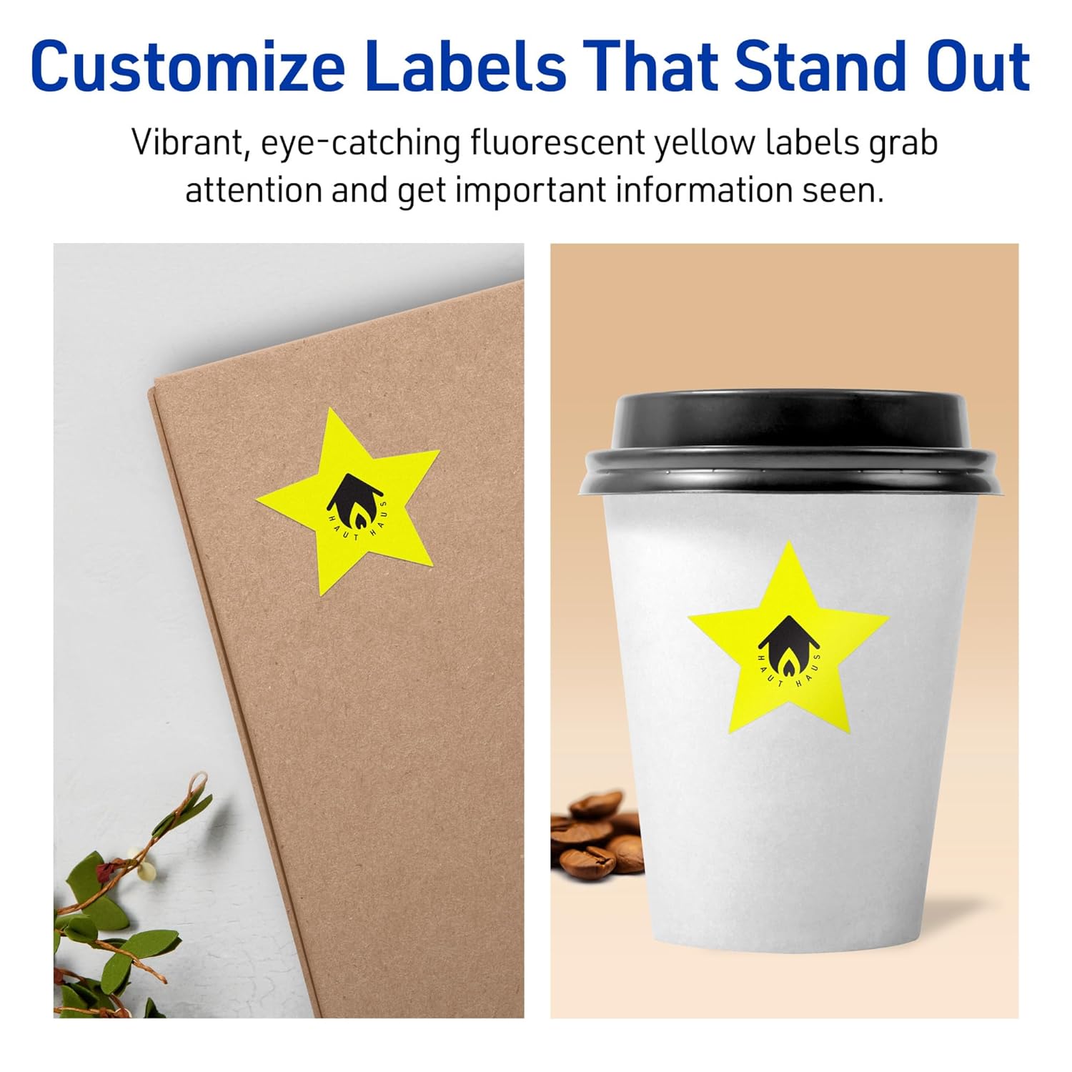 Avery Printable Star Labels, Sure Feed Technology, 2-1/4" x 2-3/8", Neon Yellow, Print-to-The-Edge, Laser/Inkjet