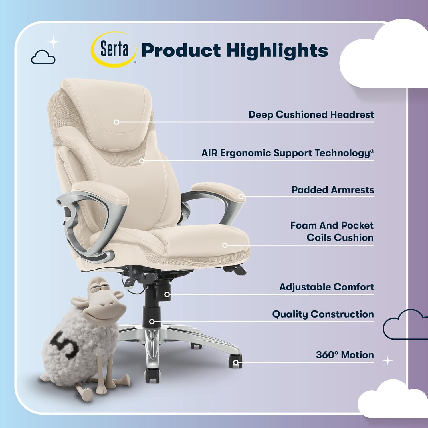 Serta Bryce Executive Office Chair, Ergonomic Computer DeskChairs with Patented AIR Lumbar Support, Bonded Leather