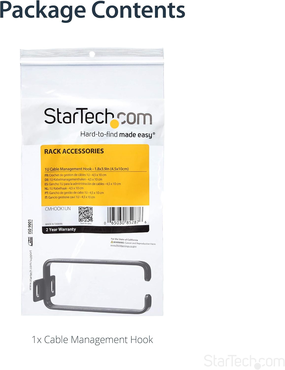 StarTech.com 1U Vertical Cable Management D-Ring Hooks