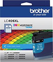 Brother Genuine LC406XLC Cyan High-Yield INKvestment Tank Ink Cartridge