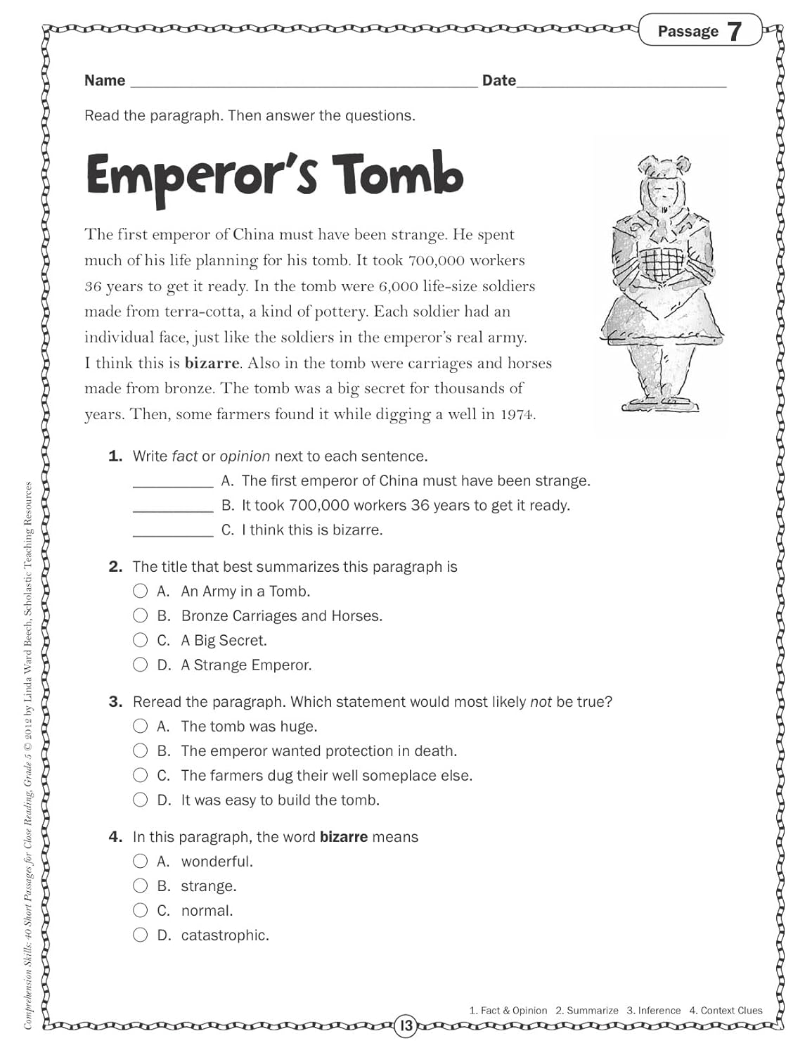 Scholastic Comprehension Skills: 40 Short Passages For Close Reading, Grade 5