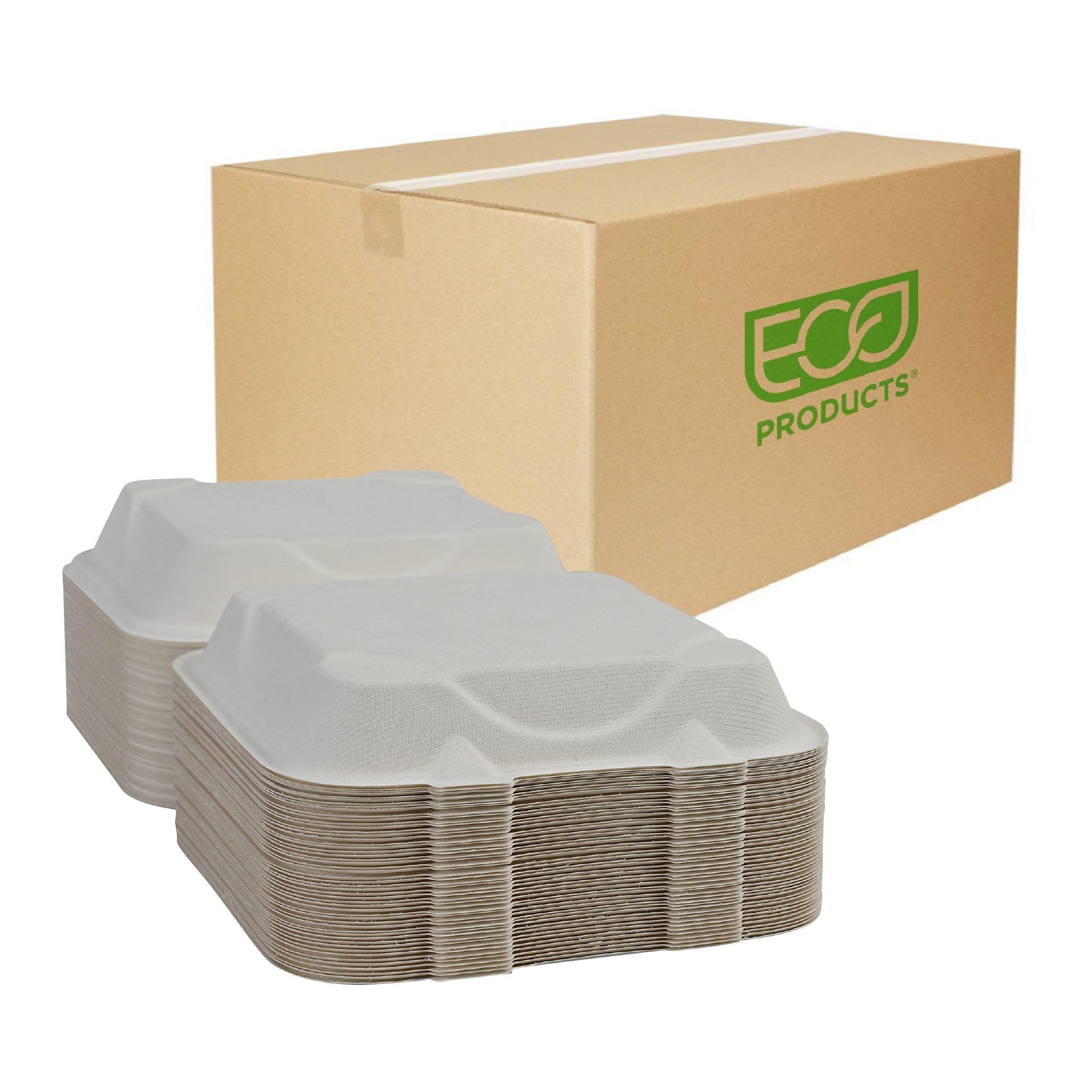 Eco-Products Compostable Bagasse Molded-Fiber Hinged Clamshell Containers