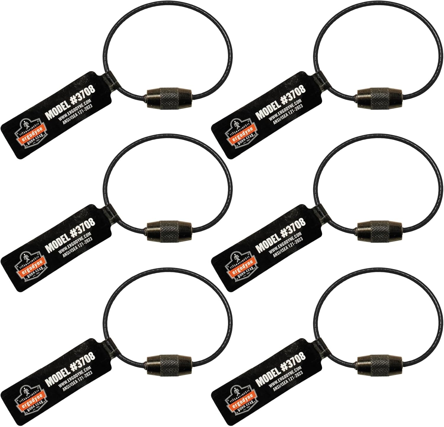 Ergodyne Squids 3708 Wire Cable Loop Tool Tethering Attachment, Screw Gate Opening, Weight Rating 3lbs, 6-Pack