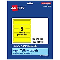 AVERY Printable Rectangle Labels, Sure Feed Technology, 1-3/4" x 7-3/4", Neon Yellow, Print-to-The-Edge