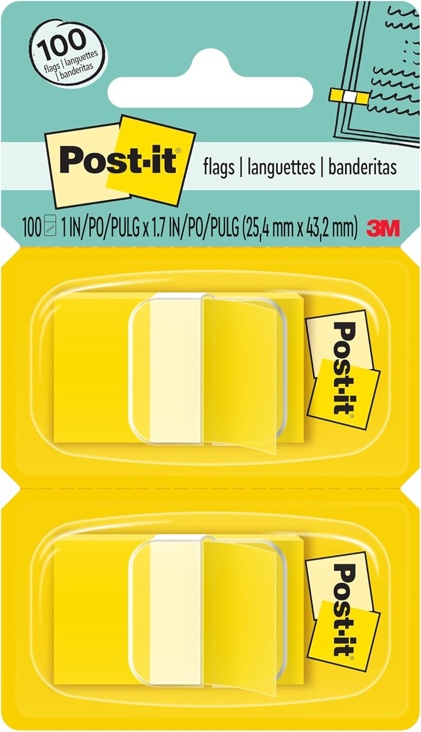 Post-it Flags, 50/Dispenser, 2 Dispensers/Pack, 1 in Wide, Yellow (680-YW2) 100 Flags Yellow