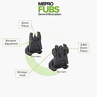 MEPROLIGHT MEPRO Fubs Flip-Up Backup Rear and Front tritium Sights, 2 Dot Rear / 1 Dot Front