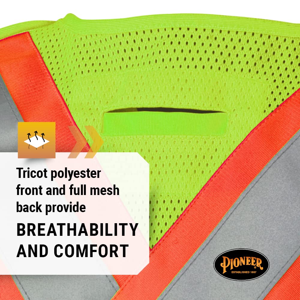 Pioneer Hi Vis Tear-Away Mesh Back Safety Vest - Reflective Tape, 4 Pockets