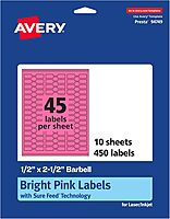 AVERY Printable Barbell Labels, Sure Feed Technology, 1/2" x 2-1/2", Bright Pink