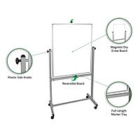Luxor Double-Sided Magnetic Mobile Dry-Erase Whiteboard, 30in x 40in, Aluminum Frame With Gray Finish