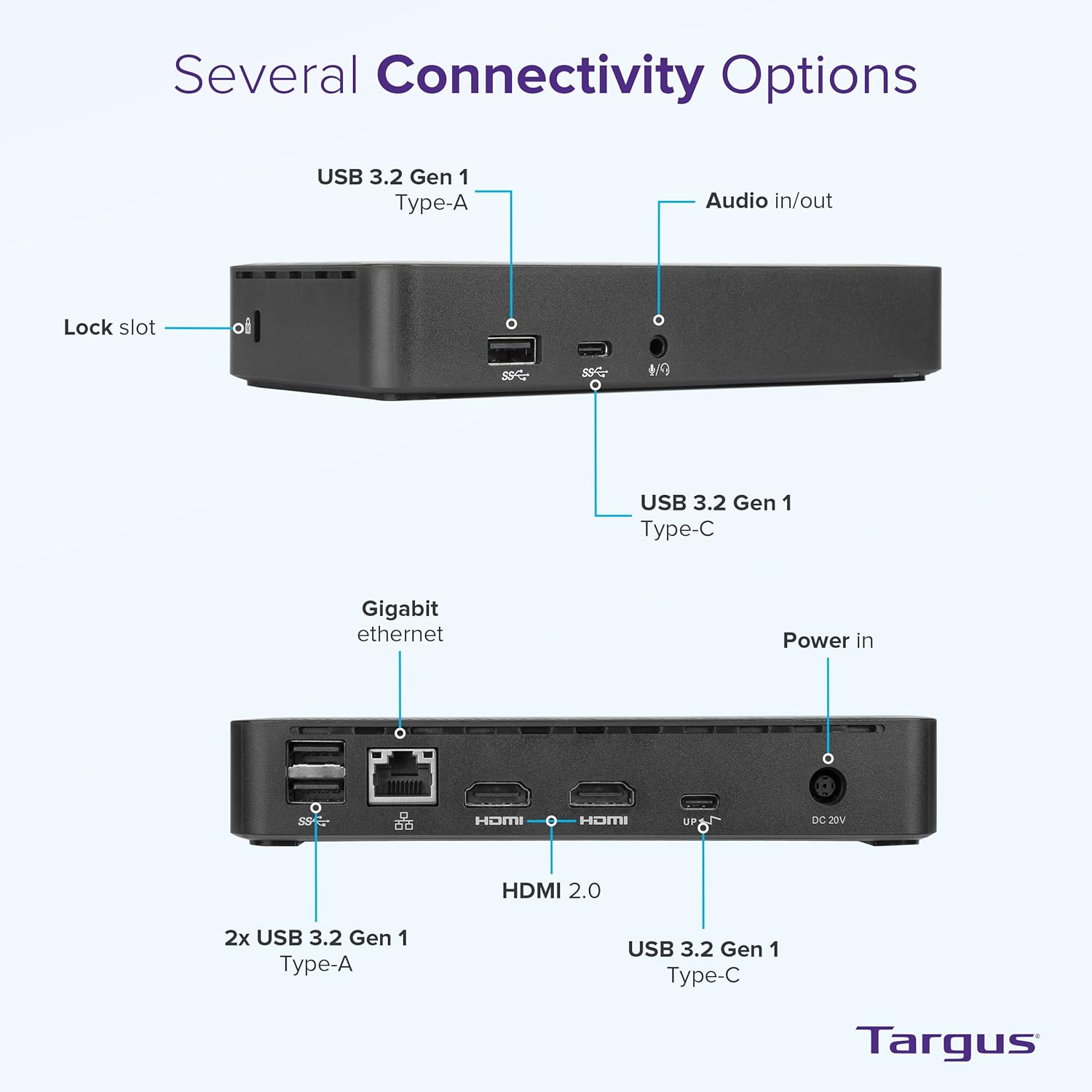 Targus USB C Docking Station Universal DV4K, USB C Laptop Docking Station Dual Monitor 2 HDMI, 65W Power Delivery
