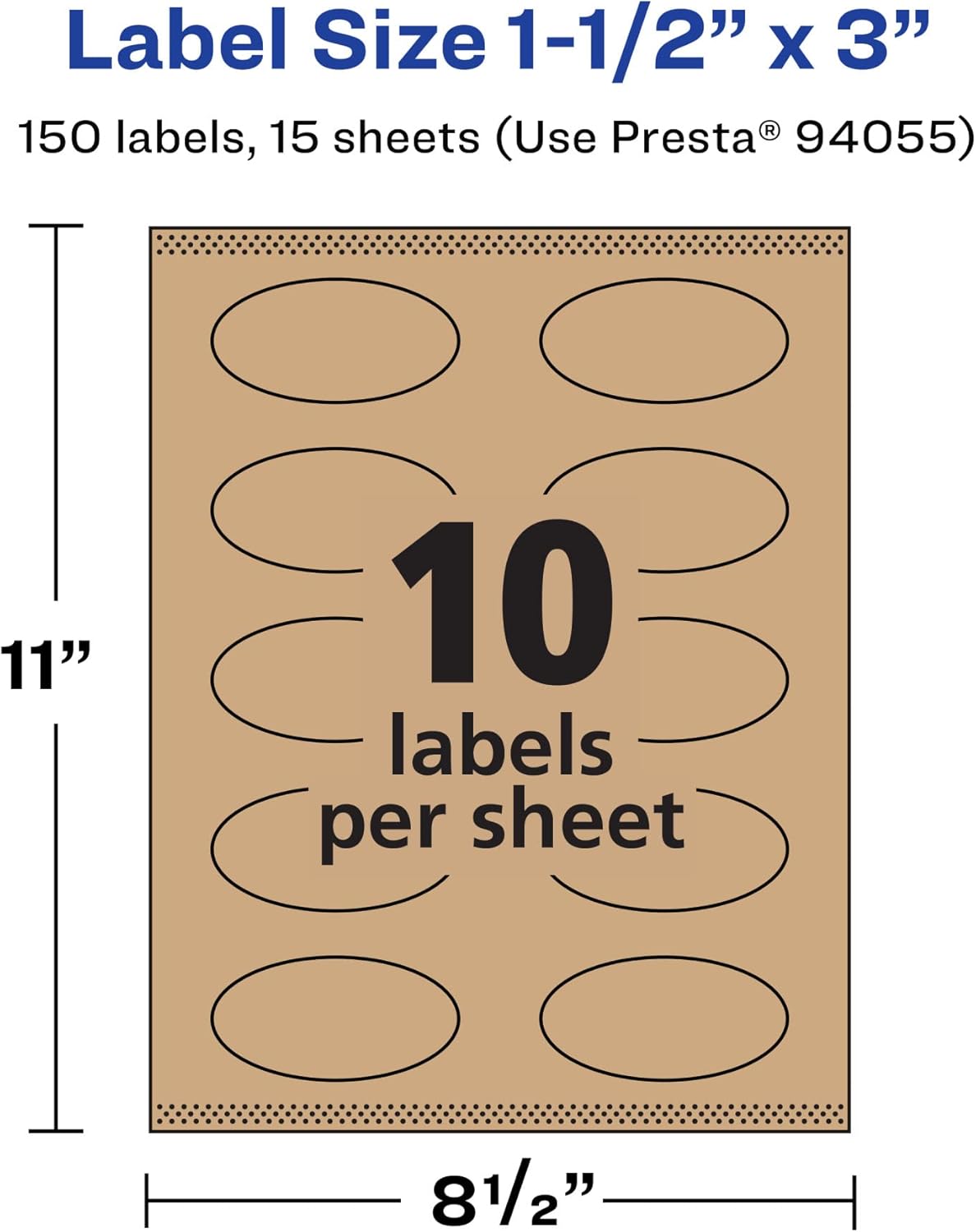 Avery Kraft Brown Oval Labels, Sure Feed Technology, 1.5" x 3", Print-to-The-Edge, Laser/Inkjet Printable