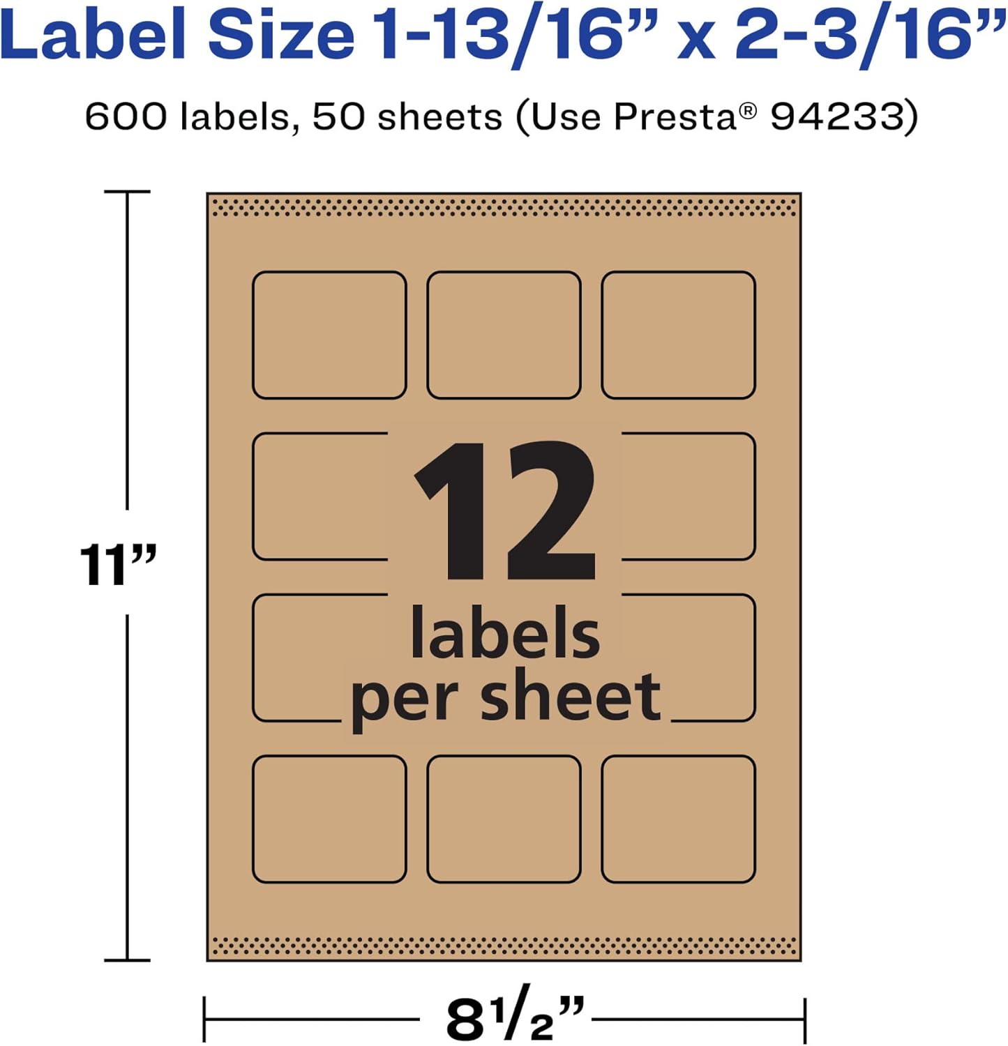 AVERY Kraft Brown Rectangle Labels, Sure Feed Technology, 1-13/16" x 2-3/16", Print-to-The-Edge, Laser/Inkjet Printable