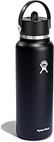 Hydro Flask Water Bottle - Insulated Stainless Steel - Wide Straw Lid, Non Spill, Leakproof in 40 Oz Black