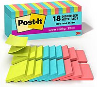 Post-it Super Sticky Pop Up Notes, 3 in x 3 in, 18 Pads, 90 Sheets/Pad, 2x the Sticking Power, School and Office Supplies, Sticky Notes for Surfaces