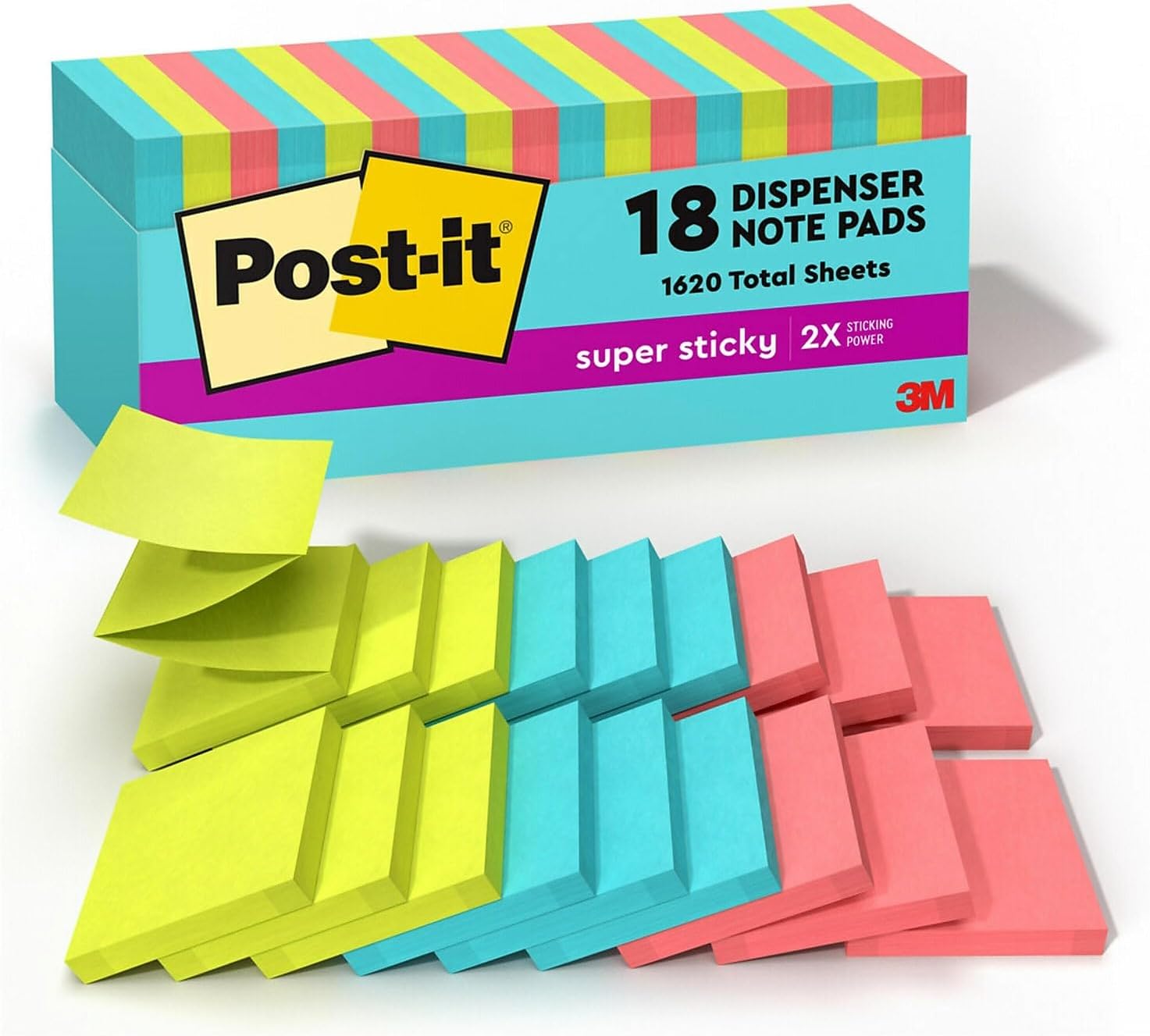 Post-it Super Sticky Pop Up Notes, 3 in x 3 in, 18 Pads, 90 Sheets/Pad, 2x the Sticking Power, School and Office Supplies