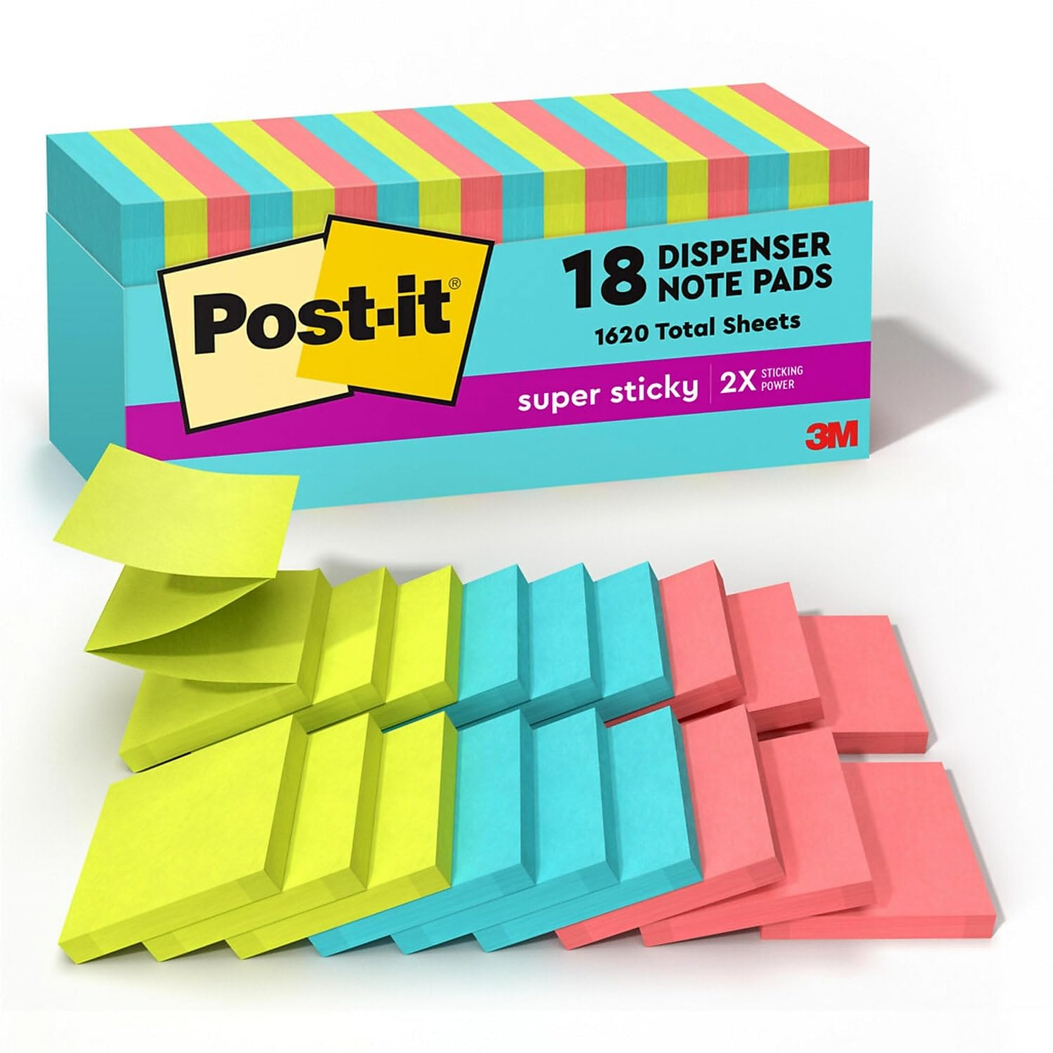 Post-it Super Sticky Pop Up Notes, 3 in x 3 in, 18 Pads, 90 Sheets/Pad, 2x the Sticking Power, School and Office Supplies
