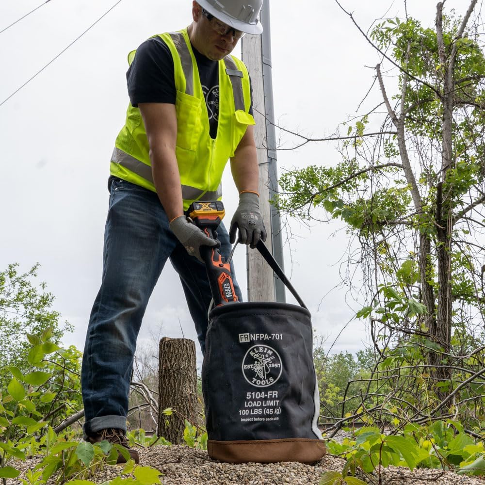 Klein Tools 5104FR Canvas Bucket, Flame-Resistant Tool Bucket Made of No. 4 Canvas, with Double-Reinforced Bottom