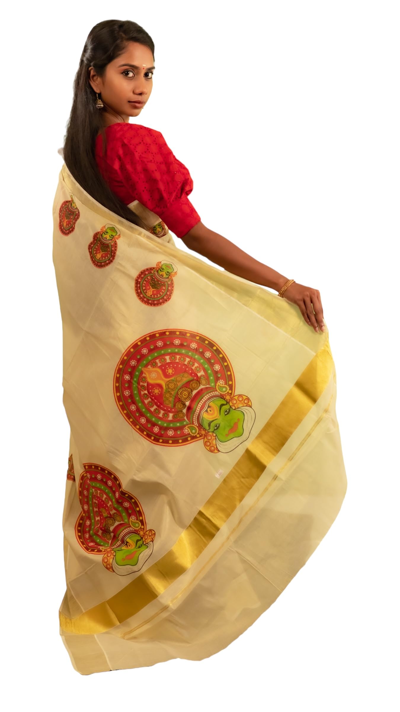 Kuthampully Kerala Sarees For Women's | Printed Onam Saree For Women | Multicolor Tissue Mural Saree | Traditional South Indian Sarees | Best Authentic Women's Zari Kasavu | EKM-612 | Pack Of 1