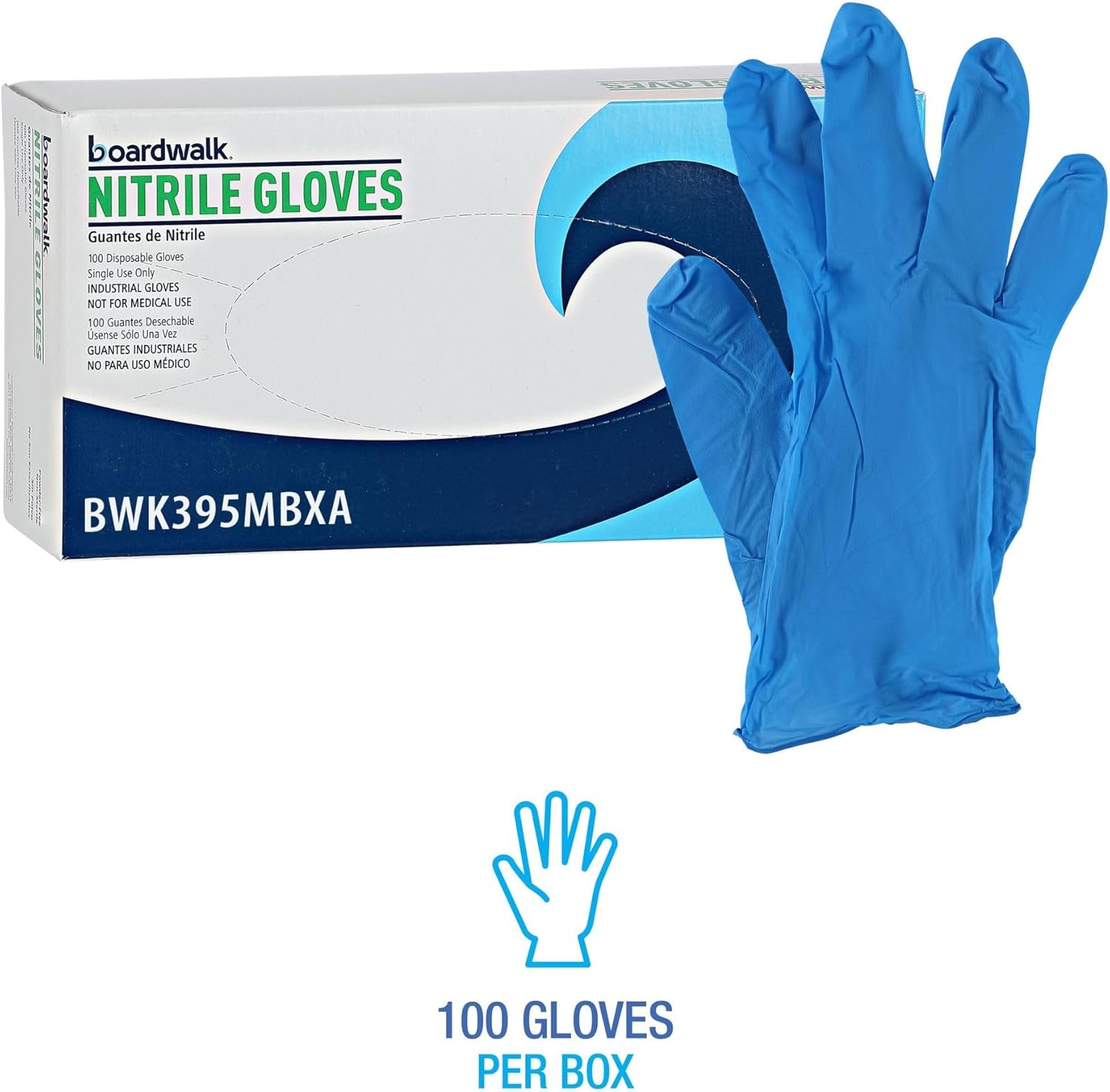 Boardwalk Disposable General-Purpose Powder-Free Nitrile Gloves, Medium, Blue, 5mil, Box Of 100 Gloves