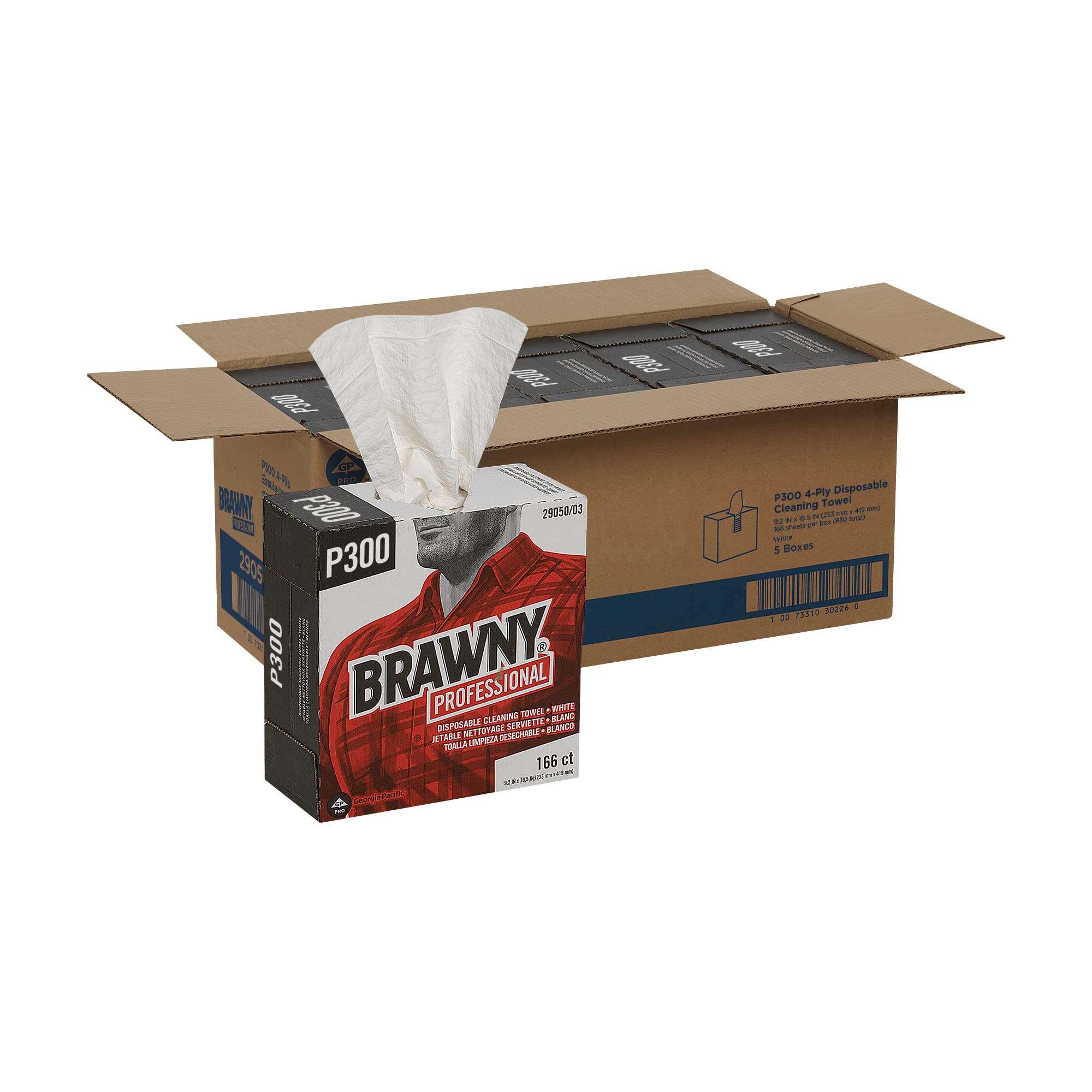 Georgia-Pacific Brawny Professional P300 Disposable Cleaning Towel by GP PRO,29050/03,Medium Duty,Tall Box,White