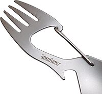 Kershaw Ration Multi Tool Spork, Stainless Steel Spoon, Fork, Carabiner and Bottle Opener, Regular and XL Sizes Silver