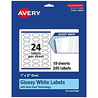 AVERY Glossy White Oval Labels, Sure Feed Technology, 1 x 2 in, Print-to-The-Edge, Permanent Adhesive, Laser/Inkjet Printable