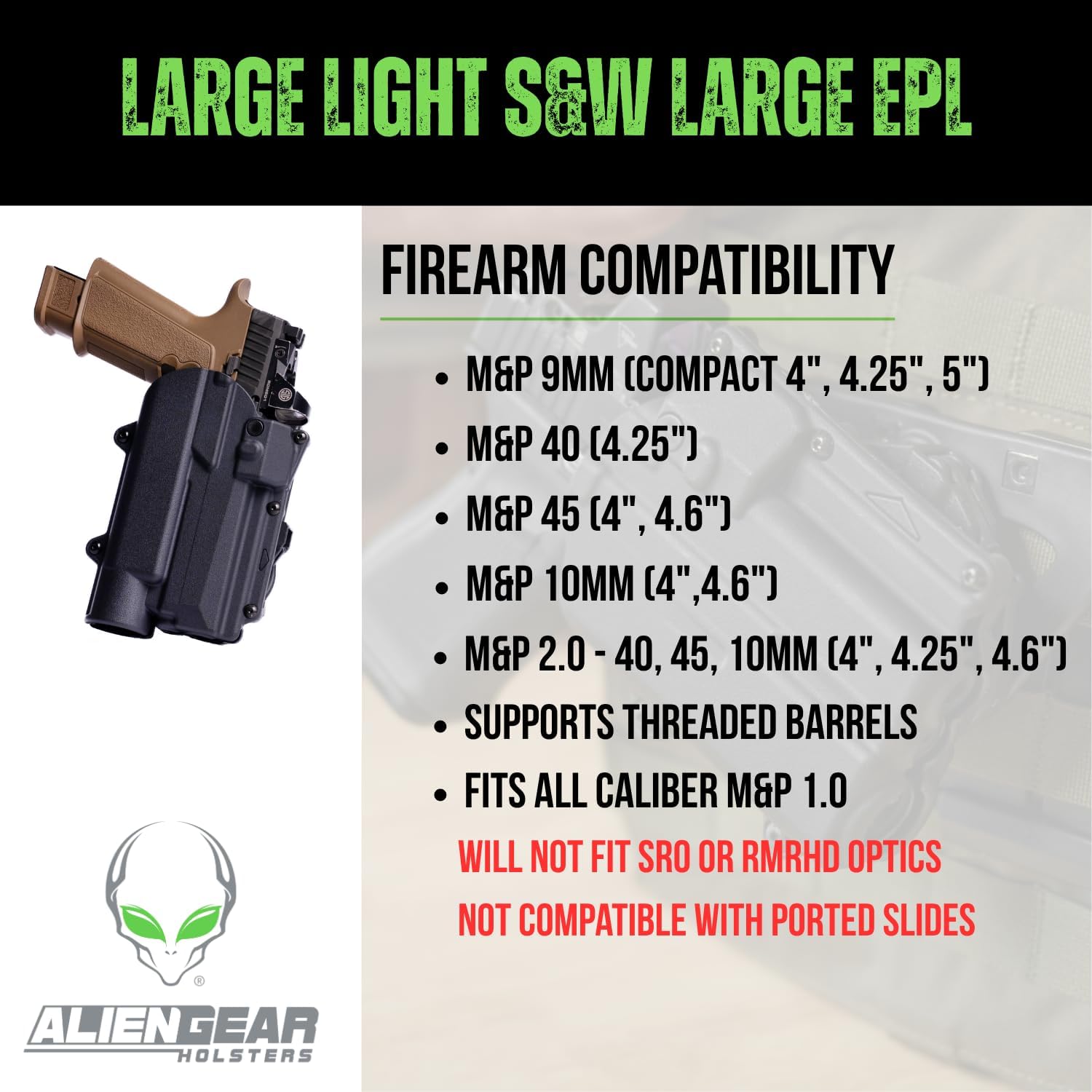 ALIEN GEAR Rapid Force Level 2 OWB Holster - Locking Belt Slide - Right Hand - Matte Black - Light & Optic Compatible