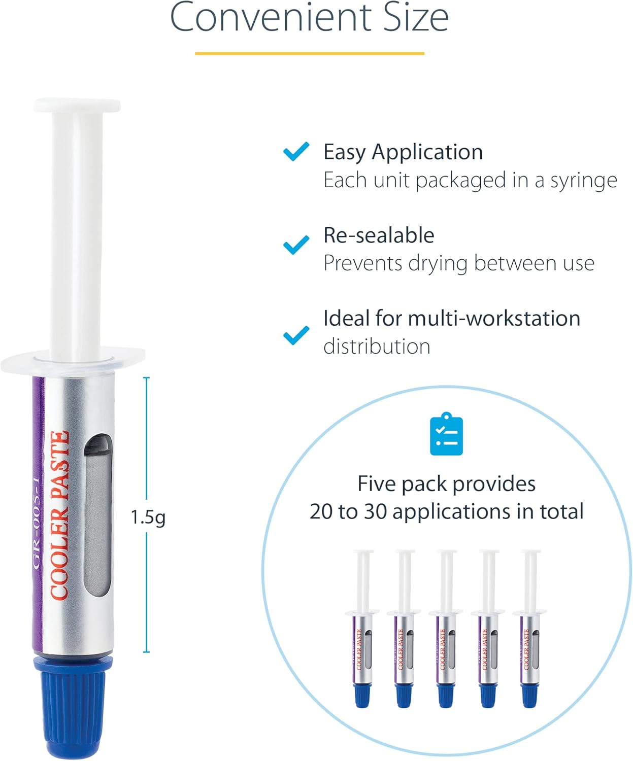 StarTech.com Thermal Paste, Metal Oxide Compound, Re-sealable Syringe