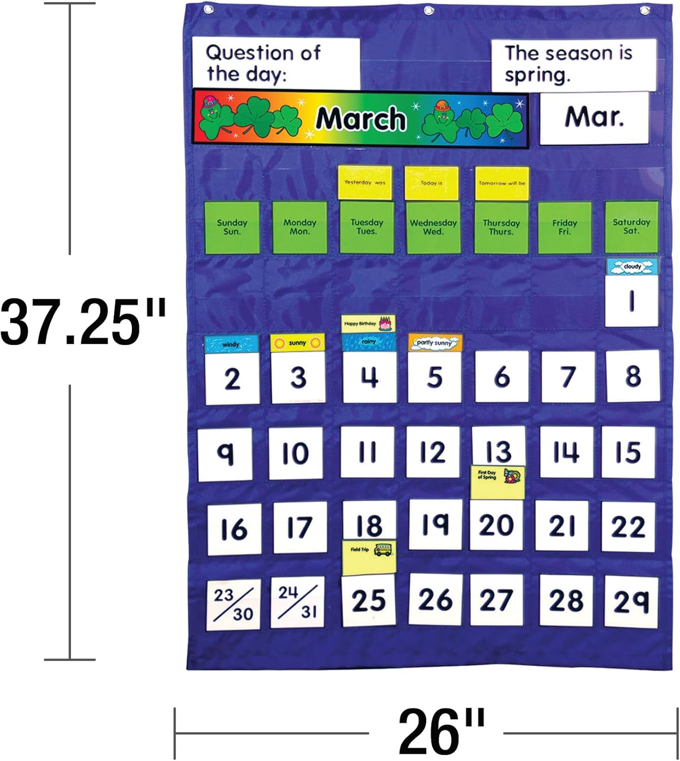 Carson Dellosa 26" x 37.25" Weather and Monthly Calendar Pocket Chart, Months, Days of The Week, Dates, and Season Cards for Circle Time Learning Center, Homeschool, or Classroom Organization