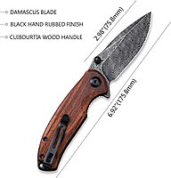 CIVIVI Pintail Flipper Pocket Knife for EDC, Liner Lock Knife 2.97'' Damascus Blade Cuibourtia Wood Handle C2020DS-2