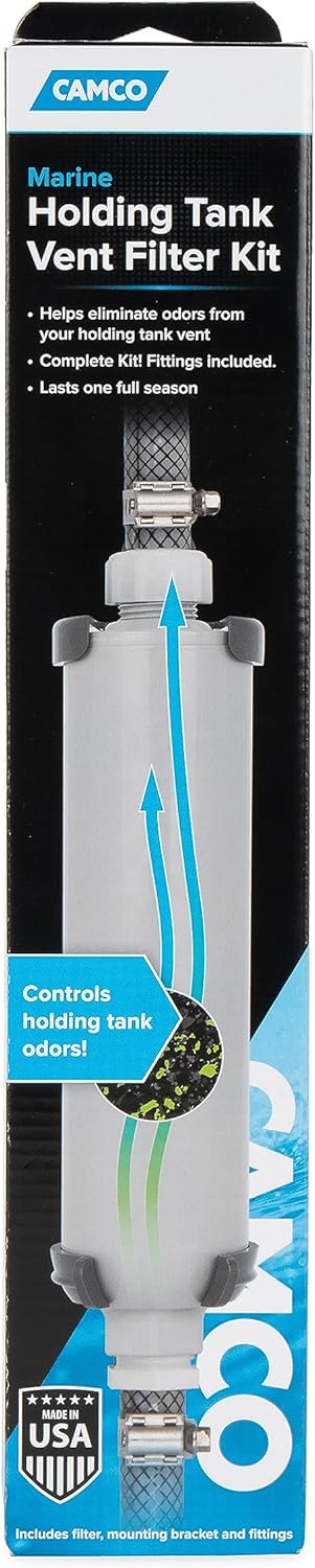 Camco Marine Holding Tank Vent Filter Kit | Easy Install | Features granular Activated Carbon (GAC) for Maximum Odor Control