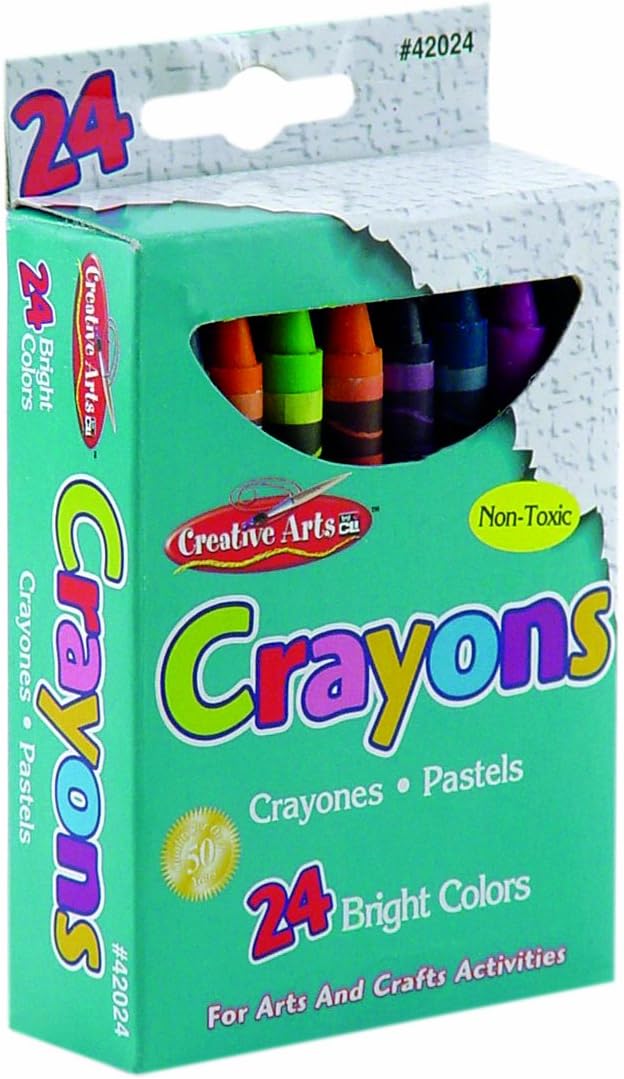 Charles Leonard Creative Arts Crayons, 3-1/2in x 5/16in, Assorted Colors, 24 Crayons Per Box, Pack Of 24 Boxes