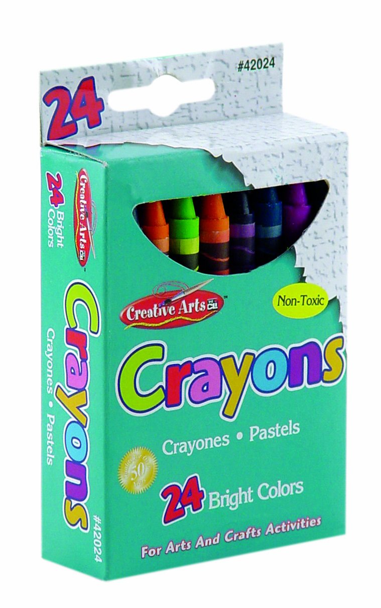 Charles Leonard Creative Arts Crayons, 3-1/2in x 5/16in, Assorted Colors, 24 Crayons Per Box, Pack Of 24 Boxes