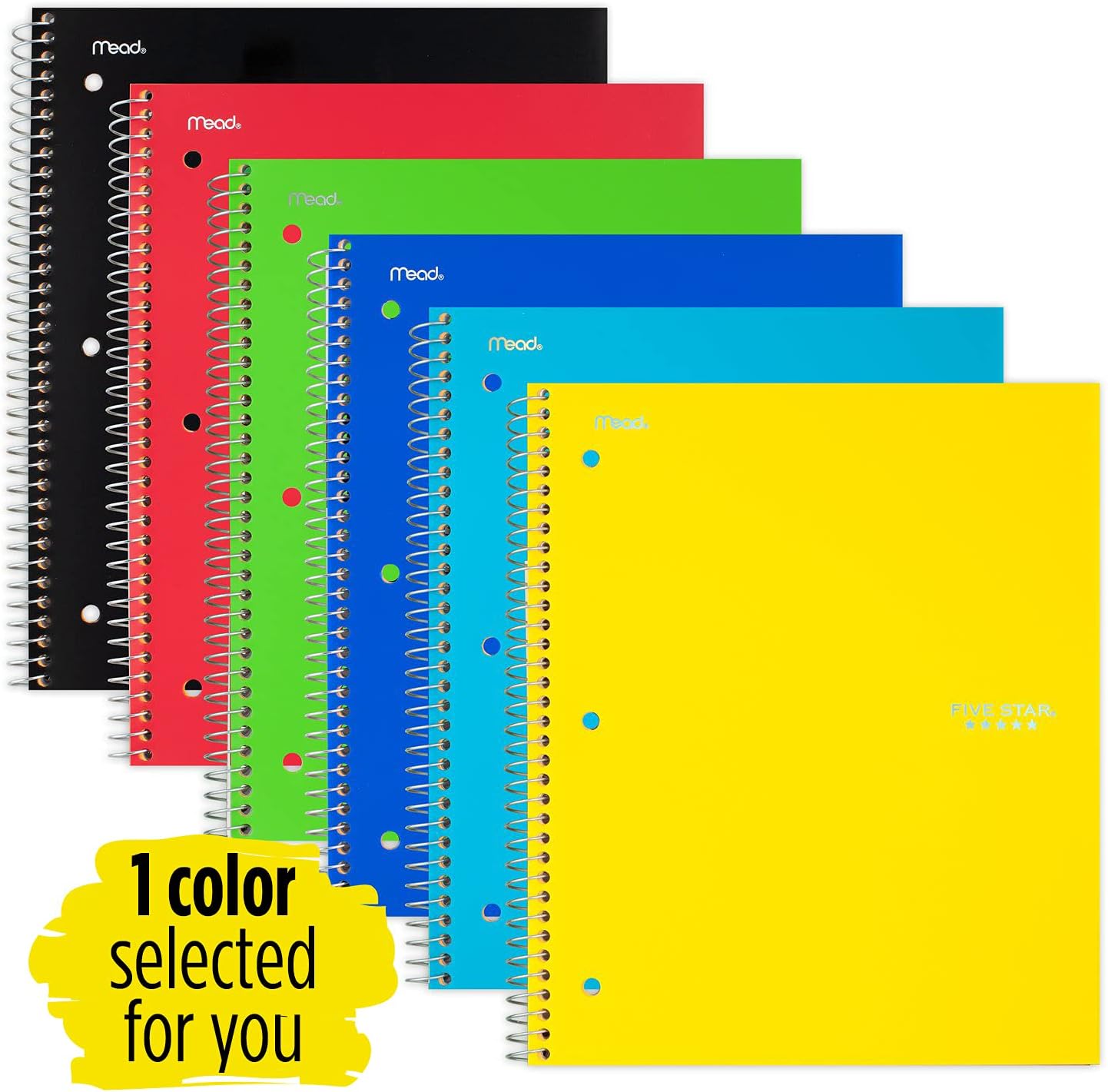 Five Star Spiral Notebook, 1 Subject, Graph Ruled Paper, 100 Sheets, 11" x 8-1/2" Sheet Size, Assorted Colors