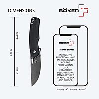 BÖKER PLUS® Nahal Flipper knife - military tactical knife with thumb hole - black D2 blade