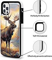 Fall Moose Deer Printed Wallet Case for iPhone 12-6.1 Inch with Card Holder